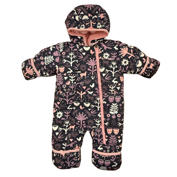 Columbia Baby Snowsuit 3-6 Months Winter Padded Jumpsuit Hooded Floral Animals - Picture 1 of 5